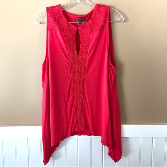 Adrianna Papell Women's Solid Sleeveless Key Hole Embroidery Top, size XL - Picture 2 of 8